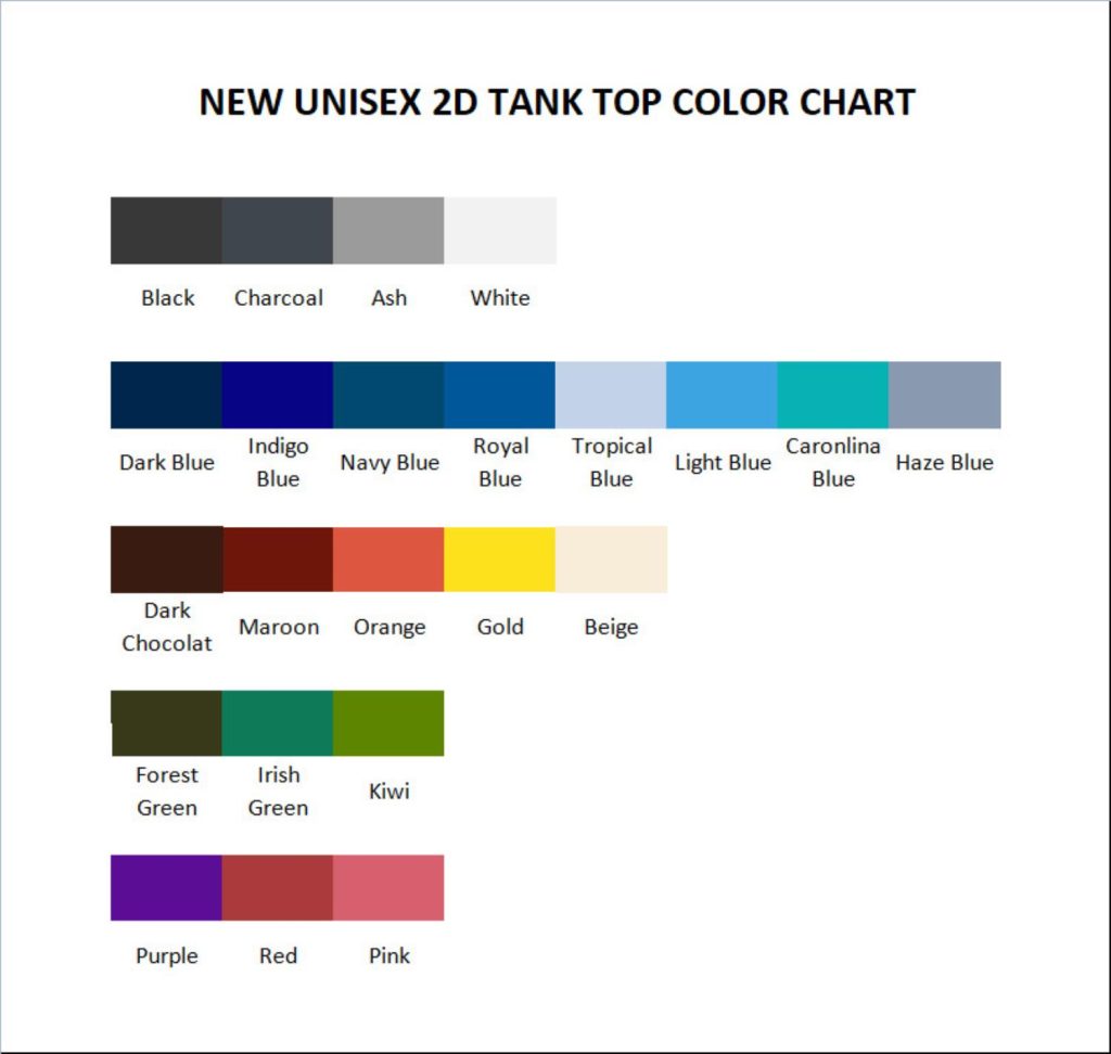 tank top color chart - Kenny Chesney Store